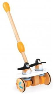 Jouet à Pousser en Bois : Canne à Pousser pingoo Twin Roll - Set Jouet 1er Age + 1 Carte Tigre