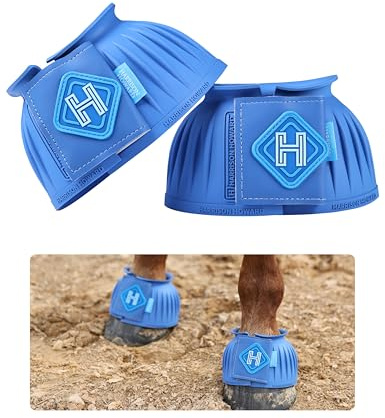 Harrison Howard Rubber Bell Boots Leather Touch-Close Overreach Boots Hoof Protection for Horses Sold in Pairs Cobalt Blue M