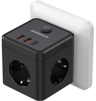Cubo Enchufe con USB 6 en 1, Ladron Enchufes Triple Múltiples Pared