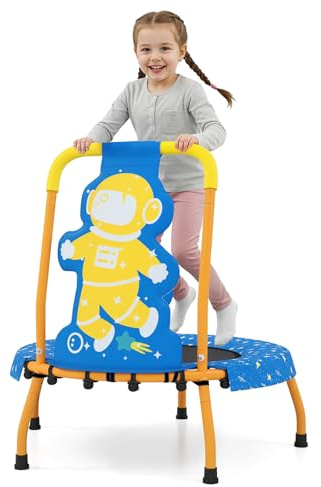 COSTWAY Mini Trampolino per Bambini, Tappetino Elastico da Esterno ed Interno con Maniglia Rivestita, Copertura Imbottita e Cuscinetti Antiscivolo, Salta Salta per Bambini 3-6 Anni