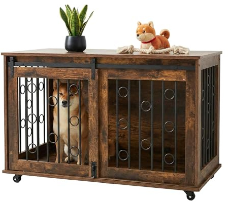 Relaxdays Gabbia per Cani con ripiano, rotelle, 2 Porte, 64x100x59 cm, Marrone/Nero