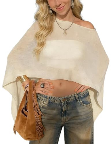 JasmyGirls Poncho transparent pour femme Y2K - Cache-maillot en tricot au crochet - Boléro en maille - Châle de plage