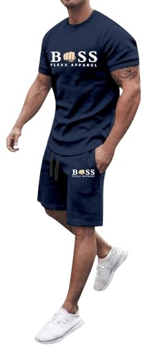 Vhersily Tuta Uomo Completa Estivi 2 Pezzi Tute Cotton Tee Shirt a Manica Corta e Pantaloncino con Tasche Coulisse Set Ginnastica Traspirante Casual Streetwear per Trekking e Jogging Palestra Fitness