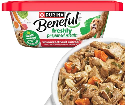 Purina Beneful Dog Food Freshly Prepared Meals Simmered Beef Entree with Carrots, Barley, Wild Rice and Spinach - (Pack of 8) 10 oz. Tubs