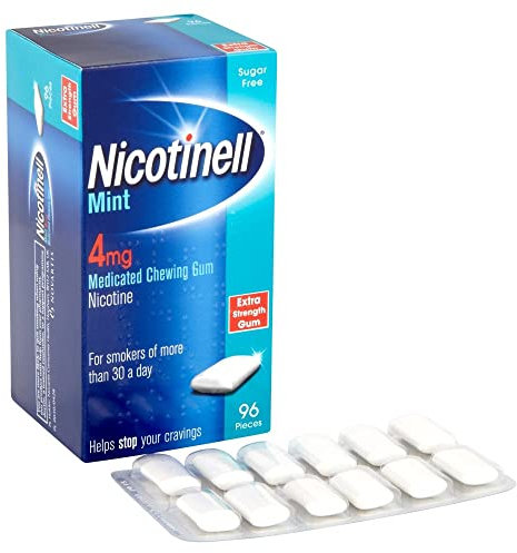 Nicotinell Mint Gum 4mg (96 Pieces), Stop Smoking Aid, Sugar Free Nicotine Gum, Mint Flavour, 4mg Extra Strength for Heavy Smokers, Quit Smoking Aid