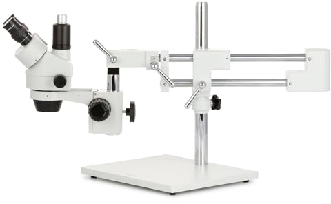 Microscopio AmScope SM-4Tcon zoom trinocular profesional, lentes WH10x, aumento de 7X-45X, objetivo con zoom de 0,7X-4,5X, iluminación ambiental, soporte con dos brazos estilo jirafa