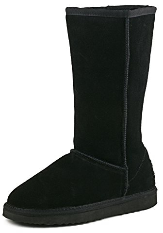 Shenduo Damen Leder Schlupfstiefel Hohe Winterstiefel Klassisch Boots DA5815 Schwarz 39EU