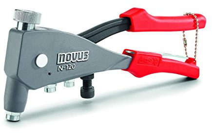 Novus Blindnietmutterzange N-120 Universal, 1-Hand-Bedienung, Nietmutternzange aus Aluminium, integrierte Mundstücke mit Gewindedorn