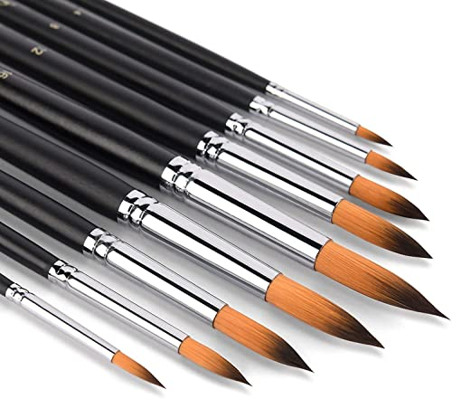 Pinsel Set Malen - 9 Stück Professionell Künstlerpinselset für Aquarell, Acryl, Ölgemälde, Gouache | Aquarell Pinsel, pinselset acrylfarben | Runde Pinsel Set