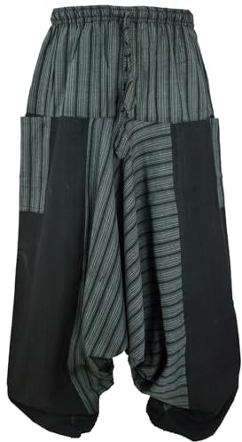 GURU-SHOP, Pantalones Harem, Pantalones Patchwork Rayados Puder, Pantalones Pump, Pantalones Aladdin, Negro, Algodón, Tamaño:40, Pantalones de Hombre