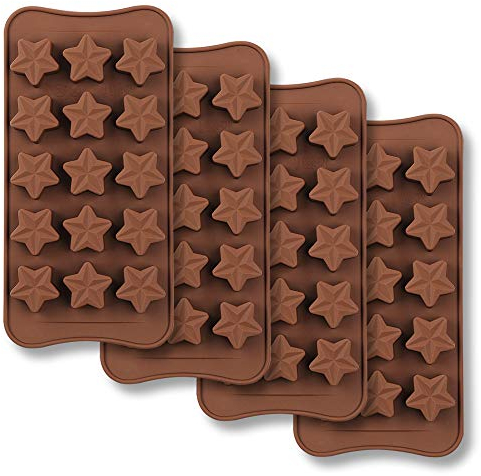 homEdge 15-Cavity Star Shaped Chocolate Mold, Set of 4PCS Non Stick Food Grade Silicone Mold for Candy Chocolate Jelly, Ice Cube