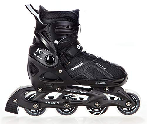 RAVEN Pulse Inline Skates Inliner für Kinder und Erwachsene OPTIONAL 2in1 mit Schlittschuhen verstellbar (Black ohne Kufen, 40-43 (25,5-28cm))