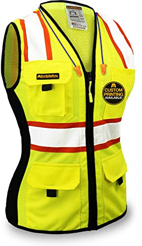 KwikSafety FIRST LADY Safety Vest for Women [SNUG-FIT] 9 Pockets, Class 2 Custom High Visibility Reflective ANSI OSHA Fitted Construction Work PPE/Yellow XS