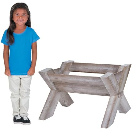 Fun Express Cardboard Manger Stand Up for Nativity Scene - Large Christmas Stable Backdrop for Church Pageant Props & Indoor Holiday Decorations | 25.25 x 27 x 20.25 Religious Display
