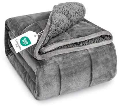 Topblan Couverture Lestée pour Adultes 6,8 kg, 150 X 200 cm, Couverture de Poids en Sherpa Polaire de Couleur Uniforme avec du Molleton Douillet et du Sherpa Moelleux pour Un Meilleur Sommeil, Gris