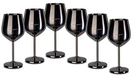 ECHTWERK bruchsichere Weinkelche aus Edelstahl, Weinglas-Set, Rotweinglas, Weinprobe-Gläser, Campinggläser, Cocktailgläser, robust, unzerbrechlich, Black Edition, 6tlg, 21x 7,3cm, 0,5L