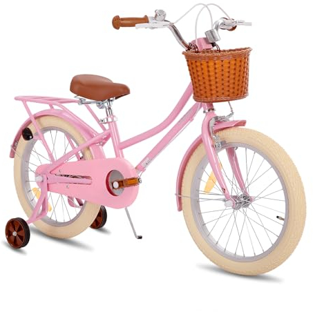STITCH 18 Zoll Kinderfahrrad mit Korb & Stabilisatoren, Kinderfahrrad für 6-9 Jahre alte Mädchen, 18 Zoll Fahrrad mit Ständer für Mädchen, Rosa…