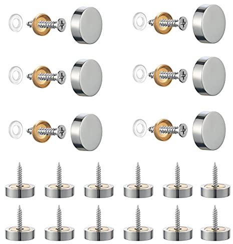 TUDOU Lot de 20 vis en acier inoxydable brossé avec cache-vis décoratifs de 12 mm pour miroirs, tables, baignoire, assiettes, armoires, panneaux en verre - Argenté