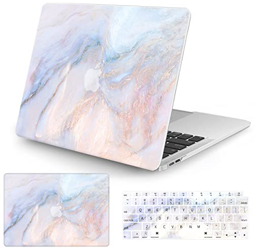 Vozehui Hülle Kompatibel mit MacBook Air 13 Zoll Hülle 2020 2019 2018 Release A1932 A2179 M1 A2337 Touch ID, mit Marmormuster Kunststoff Hartschalenhülle mit Tastaturabdeckung, Marmor Weiß