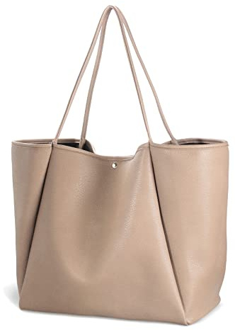 Oversize Pu Leather Tote Women Weekender Bag Shopper Handbag Travel Purse (Nude)