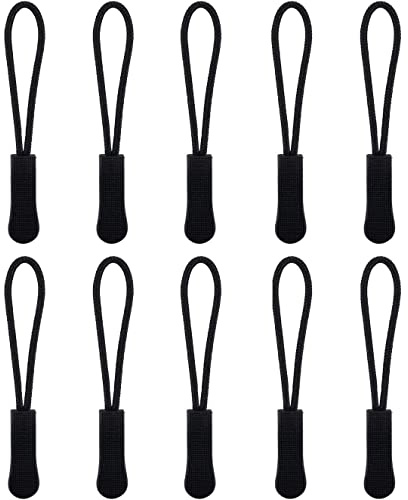Zipper Pulls 10 Pack Black Zip Tags Cord Pulls, Zip Puller Replacement for Backpacks, Bags, Luggage, Suitcases, Jackets (Black-10PCS)