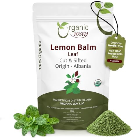 Organic Way Lemon Balm Leaf Cut & Sifted (Melissa officinalis) - Herbal Tea | Organic & Kosher Certified | Vegan | Raw, Non GMO & Gluten Free | USDA Certified | Origin - Albania (4 Oz (Pack of 1))
