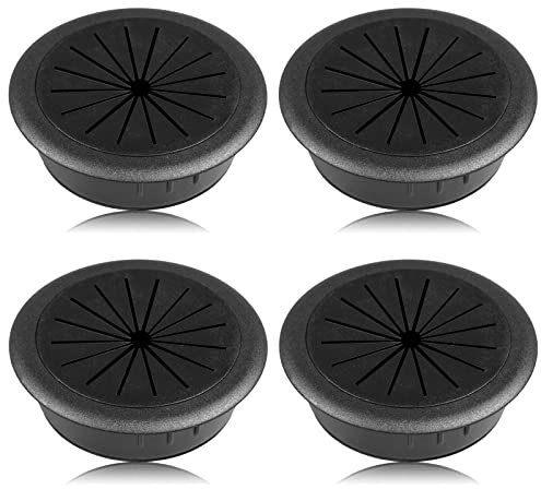 4PCS 60MM Desk Hole Cover Plastic Round Home and Office Desk Cable Grommet for PC Computer Port TV Stand Tidy Desktop and More Data Cables Cable Hole Cover Black Desk Grommet