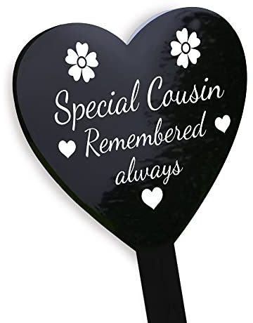 Red Ocean Special Cousin Grave Marker - Graveside Memorial Decorations - Weatherproof Black Acrylic Heart Stake - Cousin Memorial Remembrance Plaque
