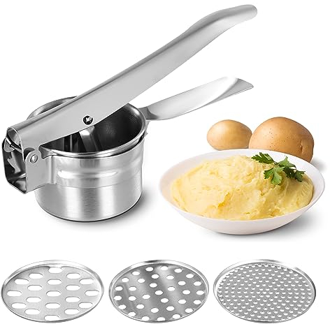 Schiaccia spaghetti, schiacciapatate manuale, schiacciapatate professionale in acciaio inox con 3 dischi intercambiabili,Schiacciapatate in acciaio inox per purè di patate, alimenti per l'infanzia