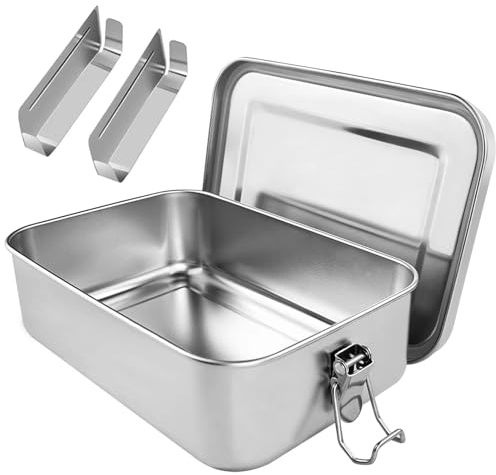 Nutabevr 1400ml Boite Alimentaire à Compartiments Inox Sans BPA & Sans Plastique, Durable et éCologique Boîtes à Bento en Acier Inoxydable, pour bureau, voyage, camping, pour Enfants et Adultes