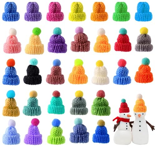 Ensemble de 60 PCS Mini Bonnet Tricoté Chapeau de Noël Doigt Vin Plat Chapeau Mini laine Poupée Bricolage Artisanat Bouteille de Vin Décoration Arbre de Noël Poupées Accessoires