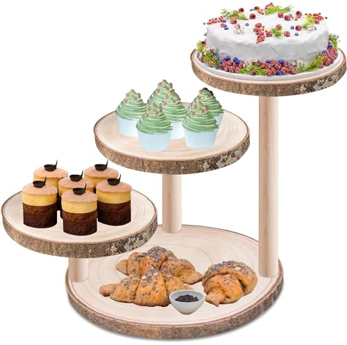 TourKing Tour à cupcakes à 4 étages en bois de paulownia ; plateau en bois pour 50 cupcakes, pour goûter, pause café, festival, anniversaire, etc