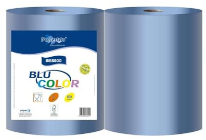 Paperdi Bobina profssionale cellulosa BLU 3 veli 800 strappi - 2 rotoli asciugatutto industriale 3 veli di colore blu cucine industrie alimenti pulizia