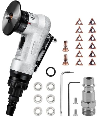 Mini Pneumatic Chamfering Machine, Handheld Beveling Machine Tool Pneumatic Chamfer Tool 45 Degree for Metal Wood Trimming Chamfer Deburring, Aluminum Alloy Shell (6*R+ 6*C Blade+6*Bearing)
