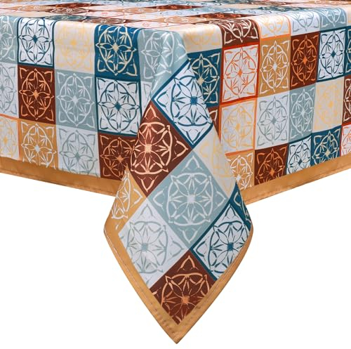 Arquiel Tischdecke Boho Kariert, Tischdecken Abwaschbar Rechteckige Tischtuch Vintage Blumen Tischdeck Für Garten, Küche Essen Parteien Sommer (152X213Cm)