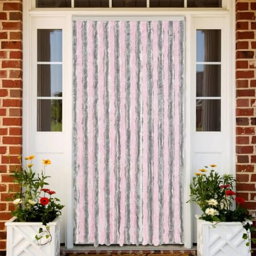Gecheer Flugsäker, myggnät, chenillegardin för flugskyddsdörr, chenilletält, fluggardin för fönsterdörr, silvergrå och rosa 100 x 220 cm i Chenille
