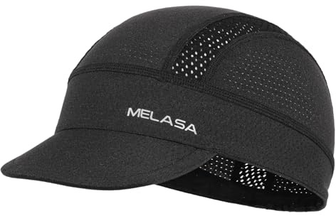 MELASA Cycling Caps Under Helmet, Cooling Mesh Bike Skull Cap with Sun Visor, Sun Protection Cycle Hat for Cycling Running Black