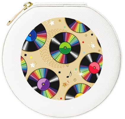 KemEng Dischi in vinile, Scatola portagioie rotonda in PVC e pelle Scatola portagioie da donna Organizer da viaggio Portagioie