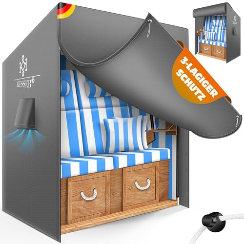 KESSER® Premium Strandkorb Schutzhülle mit Belüftungsöffnungen, Strandkorbhülle Wasserdicht, Winterfest UV-Beständiges, Schwerlast Reißfest 600D Oxford Gewebe Abdeckung (135x105x175cm), Grau