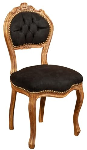 Biscottini Sedia soggiorno imbottita L45XPR42XH90 cm Nero e Oro antiquato - Sedie sala da pranzo - Sedie vintage - Poltroncina camera da letto - Poltrona imbottita in legno e tessuto Stile Barocco