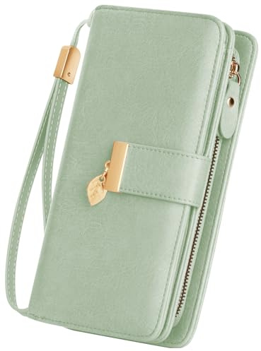 LUROON Geldbörse Damen Groß Viele Fächer, Leder Geldbeutel Damen Gross mit Kartenfächer, RFID Frauen Portemonnaie Lang Portmonee mit Reißverschluss