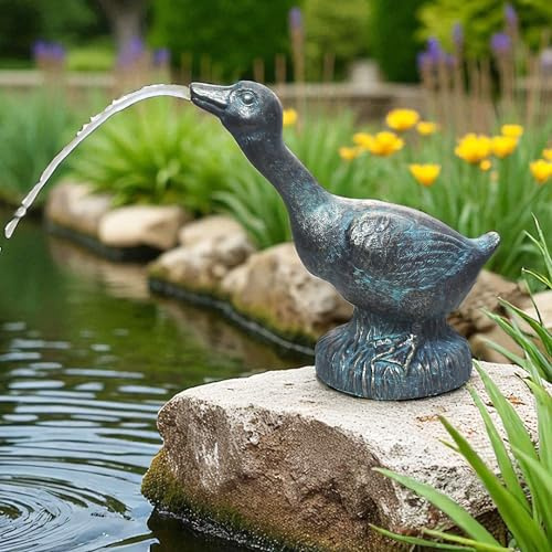 Arnusa Gargouille solaire - Figurine de bassin avec pompe solaire et jeu d'eau - Décoration de jardin en polyrésine aspect cuivre - Fontaine solaire pour étang de jardin et cours d'eau (canard 24,5 x