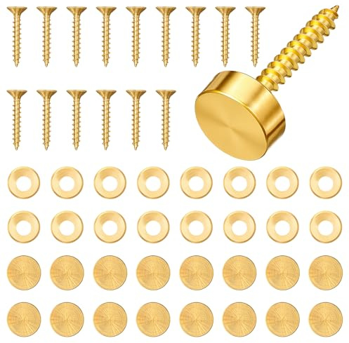 16 Pcs Retro Pure Brass Decorative Screw with Caps, 12 mm (1/2) Retro Mirror Decorative Screw Cap Covers Upholstery Tacks Self Tapping Screws Mirror Fixing Screws Covers for Furniture Fixing