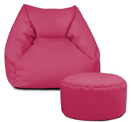 rucomfy Beanbags Snuggle Bean Bag Chair - Kids Armchair Beanbag Seat with Filling Included - Childrens Bedroom Furniture for Boys and Girls - 50 x 46 x 48cm (Cerise Pink, With Footstool)