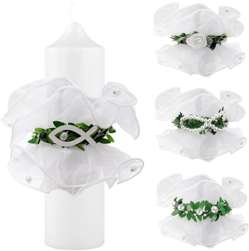 Joycabin 4 stycken droppskydd dopljus, ljusdroppskydd, droppfångare nattvardsljus med blommor och pärlor, ljus droppskydd nattvardsgång för nattvardsgång, dop, bröllop