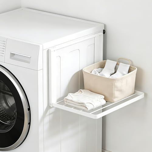 Sifxouped - Mensola magnetica per lavatrici, stendibiancheria allungabile, accessorio per lavatrice per asciugatrice, 40,5 x 25 cm, organizer per lavatrice (bianco)
