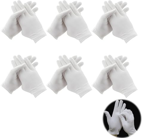 6 paia di guanti di cotone bianco, guanti idratanti guanti in tessuto bianco cotone sottile guanti lavabili guanti in tessuto flessibili per la cura della pelle gioielli esame servizio