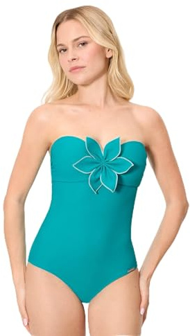 YSABEL MORA. Bañador Reductor Bandeau con Aro Copa B. Diseño Elegante con Estructura Compresiva y Flor 3D. Ajuste Favorecedor sin Tirantes para Verano .Colección Gelato.
