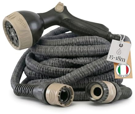 LIVLIG Manguera flexible 15 m Made in Italy – tubo extensible 1/2 con conectores y pistola multifunción – Gris