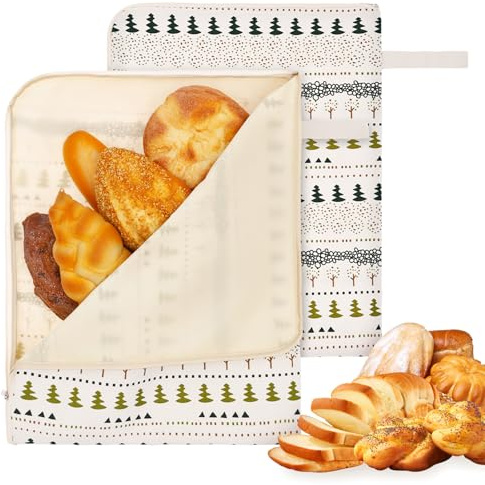 2 stycken brödpåsar, brödpåsar i linne med L-formad dragkedja och handtag, 44 x 34 cm bivaxpåse för bröd, brödpåse för färsk, återanvändbar brödväska, för bröd, bakverk, frukt, Beige, A